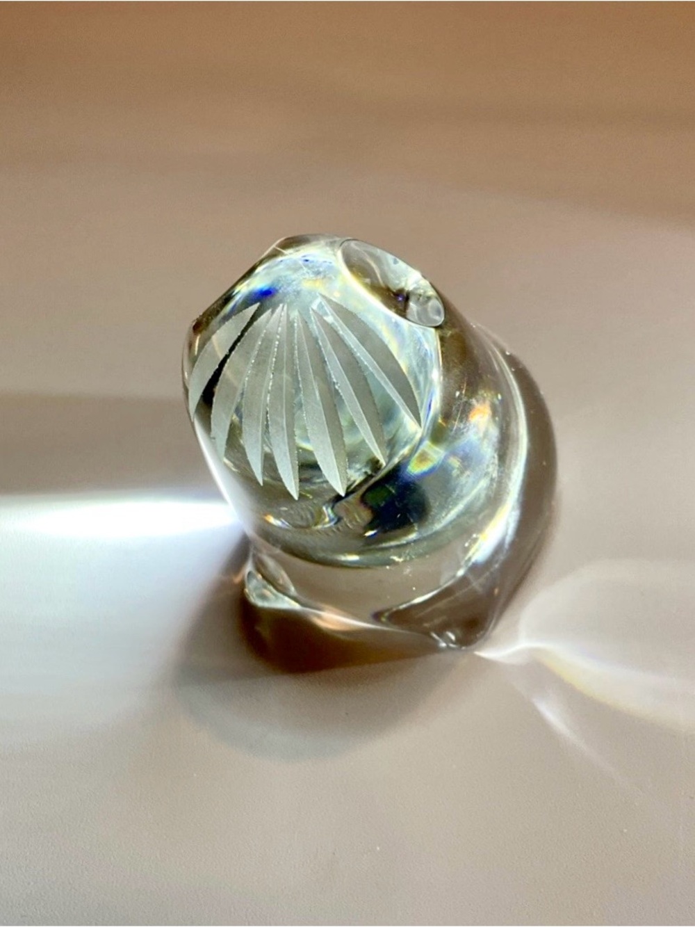 Signed Spode Freeform Clear Crystal Art Glass Paperweight Sculpture Nice!